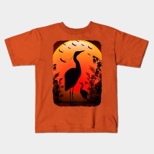 Heron Shape on Peaceful Tropical Sunset Kids T-Shirt